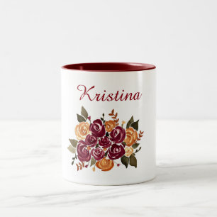 Tasse 2 Couleurs Couronne de rose rouge or en aquarelle avec nom