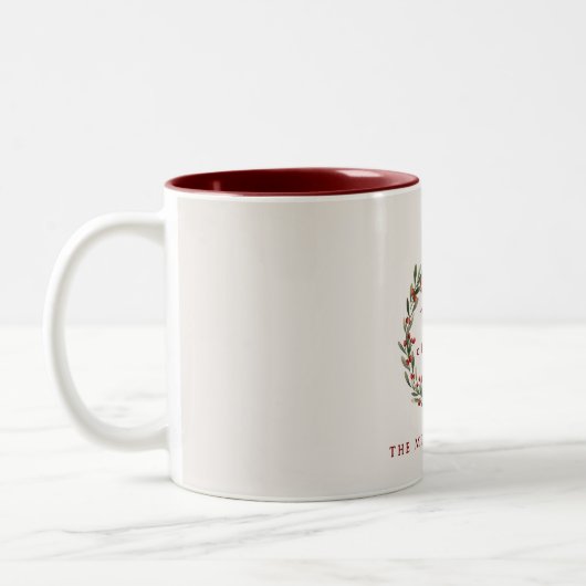 Tasse 2 Couleurs Couronne feuillage de Noël avec arc rouge (Gauche)