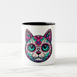 Tasse 2 Couleurs Crâne à sucre de chats coloré