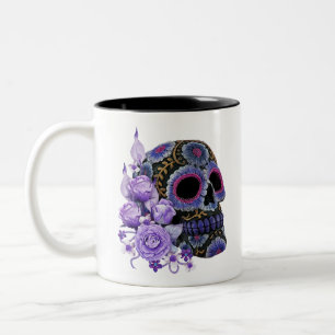 Tasse 2 Couleurs Crâne de sucre noir violet Floral Jour des morts