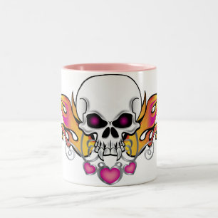 Tasse 2 Couleurs Crâne et coeurs flamboyants