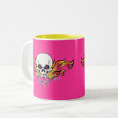 Tasse 2 Couleurs Crâne et coeurs flamboyants (Devant gauche)