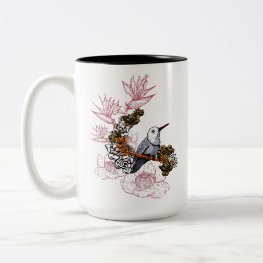 Tasse 2 Couleurs Crâne et oiseau glauque avec fleurs (Gauche)
