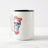 Tasse 2 Couleurs Crâne et Rose (Devant gauche)