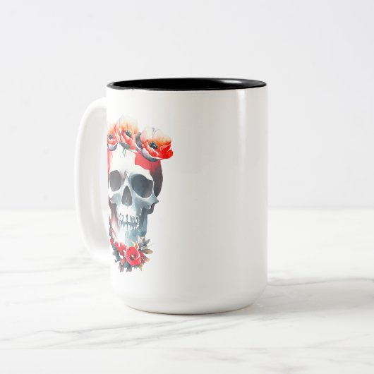 Tasse 2 Couleurs Crâne et Rose (Devant gauche)