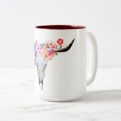 Tasse 2 Couleurs Crâne floral rustique de Boho Longhorn (Devant droit)