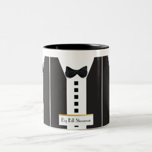 Tasse 2 Couleurs Cravate noire Tuxedo 🎩 Funny Office Monogramme