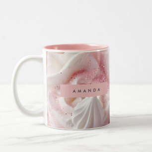 Tasse 2 Couleurs Crème Chantilly Rose Personnalisée Pailletée