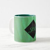 Tasse 2 Couleurs Crème d'émeraude et monogramme noir (Devant gauche)