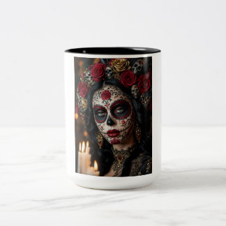 Tasse 2 Couleurs Crimson Rose Calavera – Jour des Morts Élégant