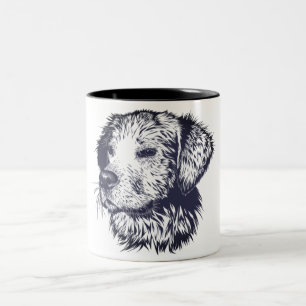 Tasse 2 Couleurs Croquis de chien noir et blanc