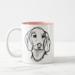 Tasse 2 Couleurs croquis de teckel dessiné à la main en noir et bla