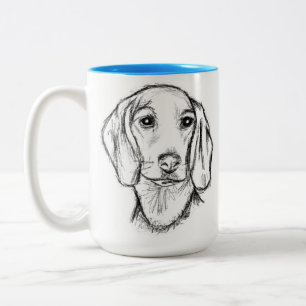 Tasse 2 Couleurs croquis de teckel dessiné à la main en noir et bla