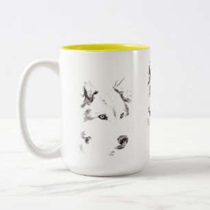 Tasse 2 Couleurs Croquis De Tête De Tête De Loup Gris Et Blanc