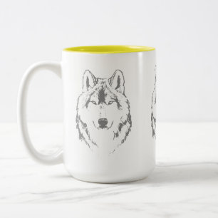 Tasse 2 Couleurs Croquis De Tête De Tête De Loup Grise Et Blanc
