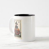 Tasse 2 Couleurs cru-Halloween-petit-fille-sorcière-citrouille-noir (Devant gauche)