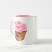 Tasse 2 Couleurs Cupcake aux fraises avec givre rose (Devant gauche)