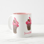 Tasse 2 Couleurs Cupcake rose blanc personnalisé (Devant gauche)