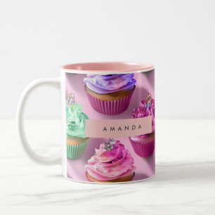 Tasse 2 Couleurs Cupcakes arc-en-ciel personnalisés avec paillettes