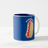 Tasse 2 Couleurs Curieux hot dog Weiner dessin animé (Devant droit)