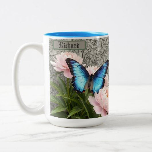 Tasse 2 Couleurs Custom Blue Morpho Butterfly Floral Artistic Name (Gauche)
