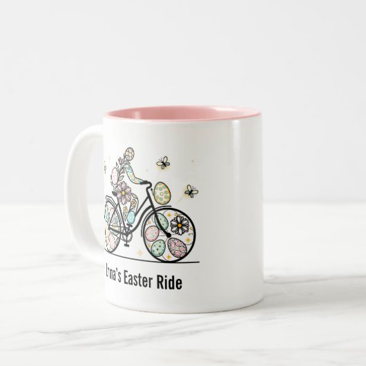 Tasse 2 Couleurs Custom Name Easter Bicycle Design (Devant gauche)