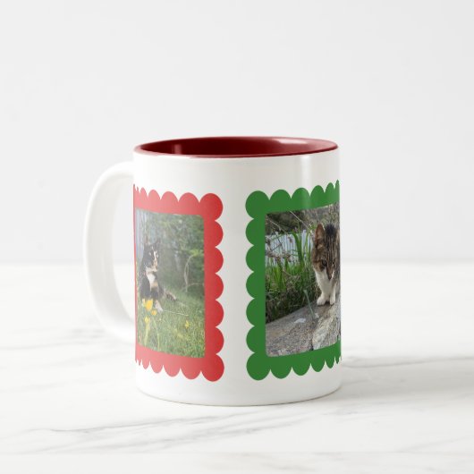 Tasse 2 Couleurs Custom Personalized Cat Photo 3 Photos Collage  (Devant gauche)