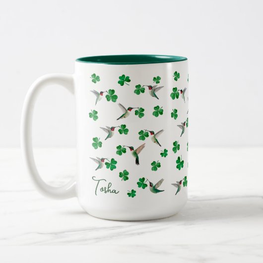 Tasse 2 Couleurs Custom St. Patrick's Day Hummingbird and Shamrocks (Gauche)
