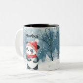 Tasse 2 Couleurs Cute aquarelle Panda hiver Forêt personnalisée (Devant gauche)