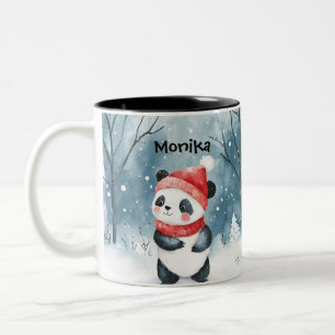 Tasse 2 Couleurs Cute aquarelle Panda hiver Forêt personnalisée