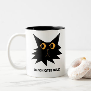 Tasse 2 Couleurs Cute Black Cartoon Cat avec texte.