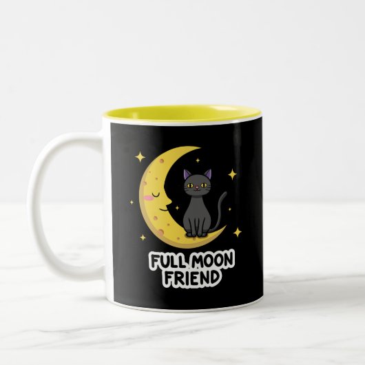Tasse 2 Couleurs Cute Black Cat on Moon - Full Moon Friend (Gauche)