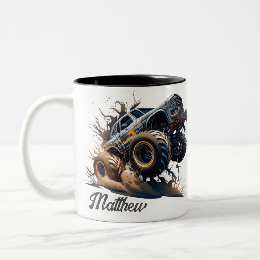 Tasse 2 Couleurs Cute Blue Brown Big Race Monster Camion (Gauche)