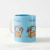 Tasse 2 Couleurs Cute Blue Fluffy Sock Monster Kids Design (Devant gauche)