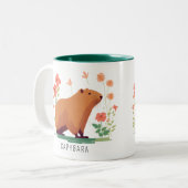 Tasse 2 Couleurs Cute Capybara et Fleurs (Devant gauche)