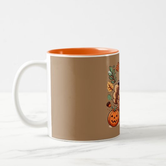 Tasse 2 Couleurs Cute caricature Thanksgiving dinde et citrouille (Gauche)