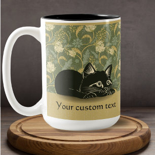 Tasse 2 Couleurs Cute Cat Floral Art Nouveau Vintage Nom du Motif