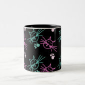 Tasse 2 Couleurs Cute Chat Doodle rose Turquoise Noir (Centre)