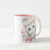 Tasse 2 Couleurs Cute Chat En Fleurs (Devant droit)