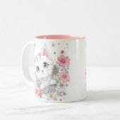 Tasse 2 Couleurs Cute Chat En Fleurs (Devant gauche)