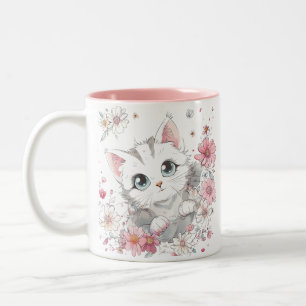 Tasse 2 Couleurs Cute Chat En Fleurs