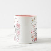 Tasse 2 Couleurs Cute Chat En Fleurs (Centre)
