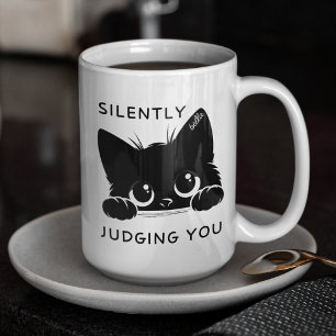 Tasse 2 Couleurs Cute Chat Noir Silencieusement Vous Jugeant Person