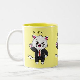 Tasse 2 Couleurs Cute chaton chat en costume d'affaires dessin anim