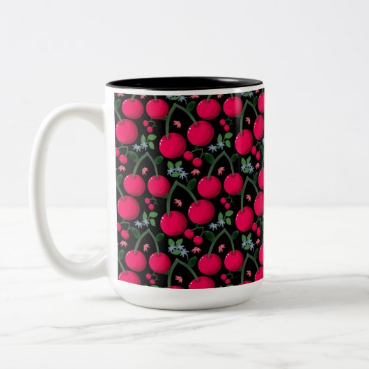 Tasse 2 Couleurs Cute Cherry Pattern Aesthetic | Red Cherry Seamles (Gauche)