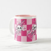 Tasse 2 Couleurs Cute crâne avec guitare rose (Devant gauche)