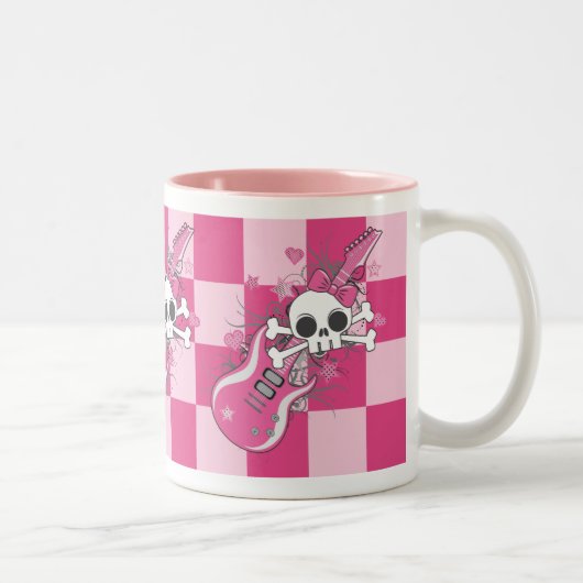 Tasse 2 Couleurs Cute crâne avec guitare rose (Droit)