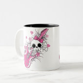 Tasse 2 Couleurs Cute crâne avec guitare rose (Devant gauche)