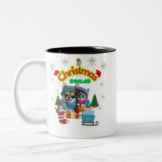 Tasse 2 Couleurs Cute dog and cat Christmas squad design  (Gauche)