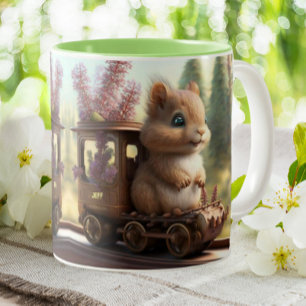 Tasse 2 Couleurs Cute écureuil sur un train Personnalisé